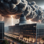 alt_text: Dark clouds over the Capitol with lightning, symbolizing political turmoil and violence.