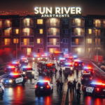 alt_text: Police gather outside Sun River Apartments amid breaking news of a major incident.