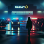 alt_text: Police officers detain a suspect in a tense Walmart parking lot confrontation.