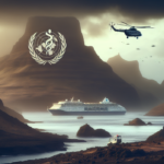 alt_text: Cruise ship docked with health officials and passengers in protective gear amid outbreak concern.