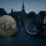 alt_text: Newspaper headline reads "Crypto Fraud Sting in Quiet New Hartford" with an image of police activity.